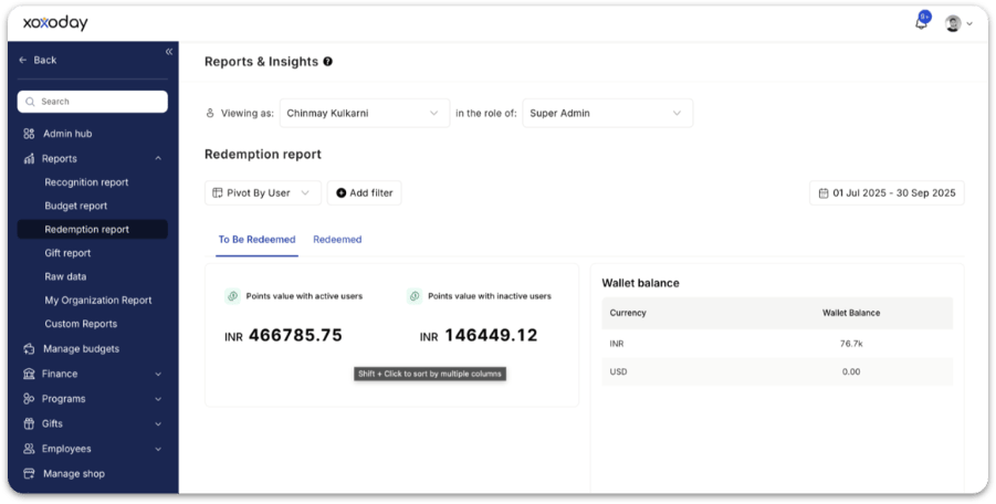 Wallet management view