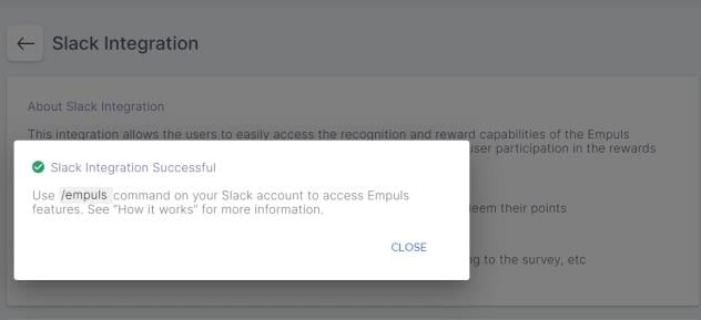Slack integration successful confirmation