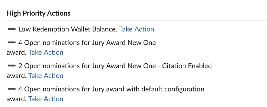 High priority actions on the Home tab