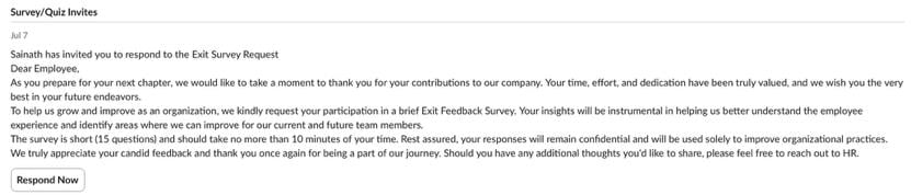 Survey and quiz invites on the Home tab