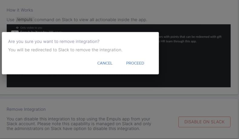 Confirmation pop-up to remove the integration
