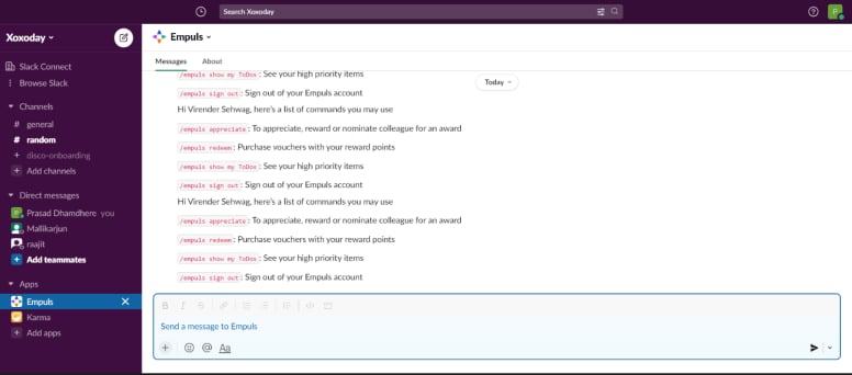 Removing the Empuls app from the Slack Apps tab