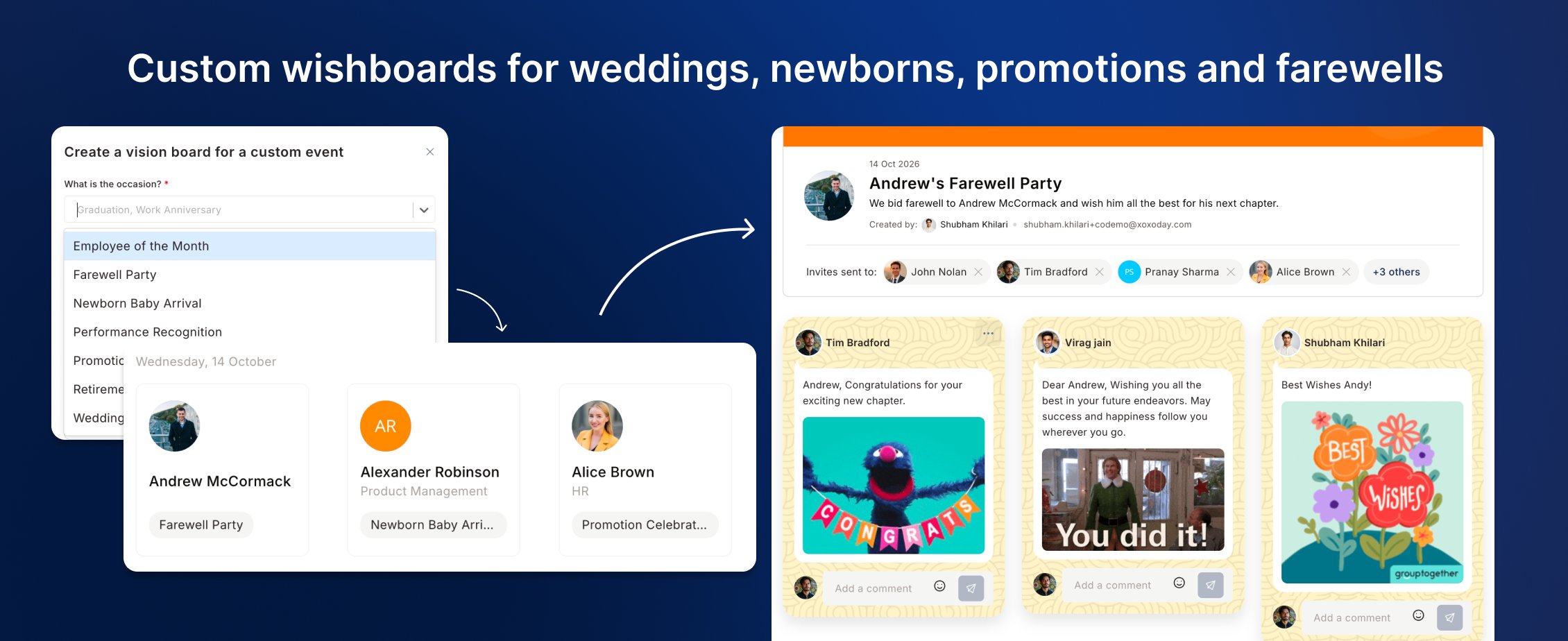 Custom wishboard created for a promotion, with colleagues adding wishes