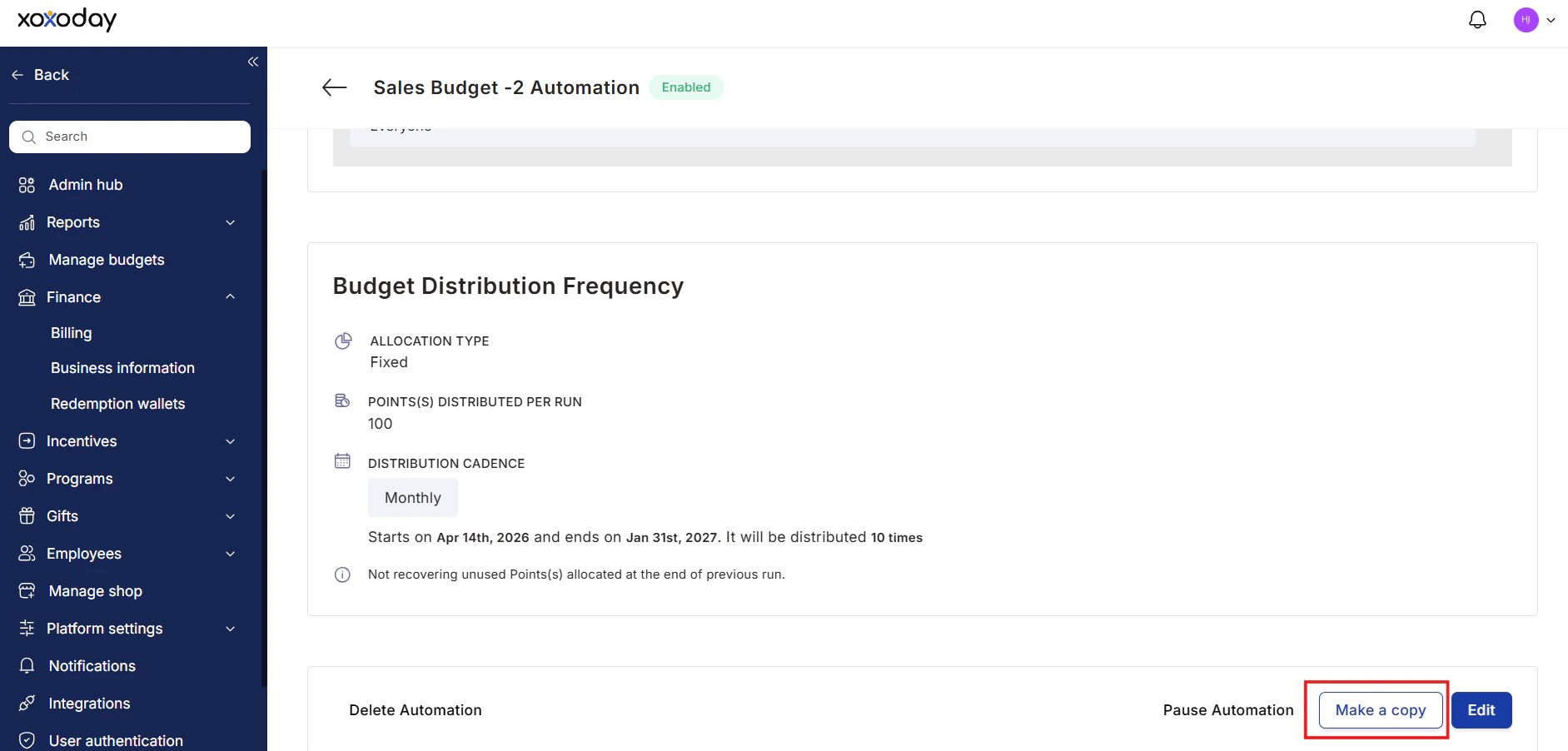 Duplicate a budget