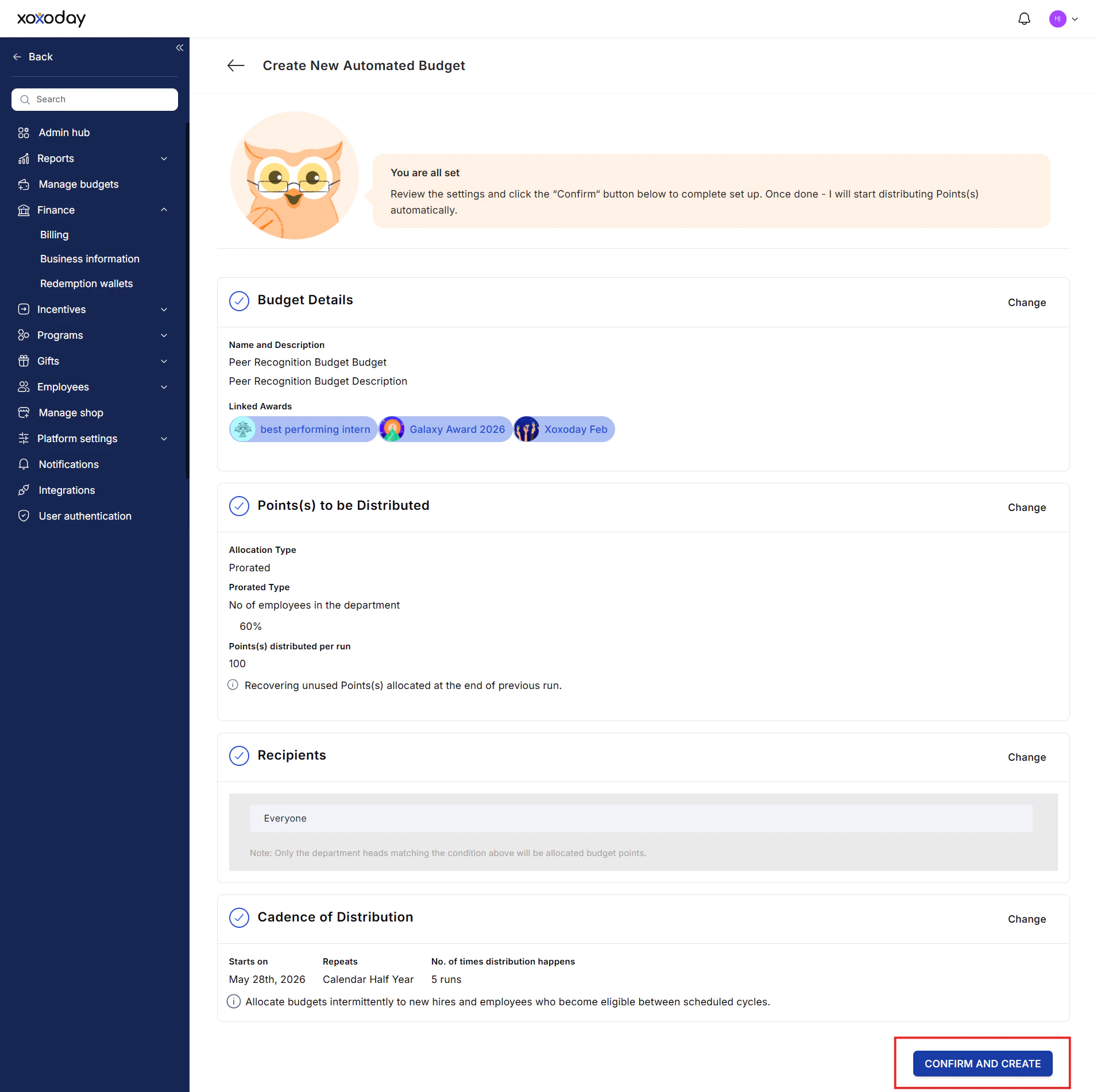 Confirm automated budget