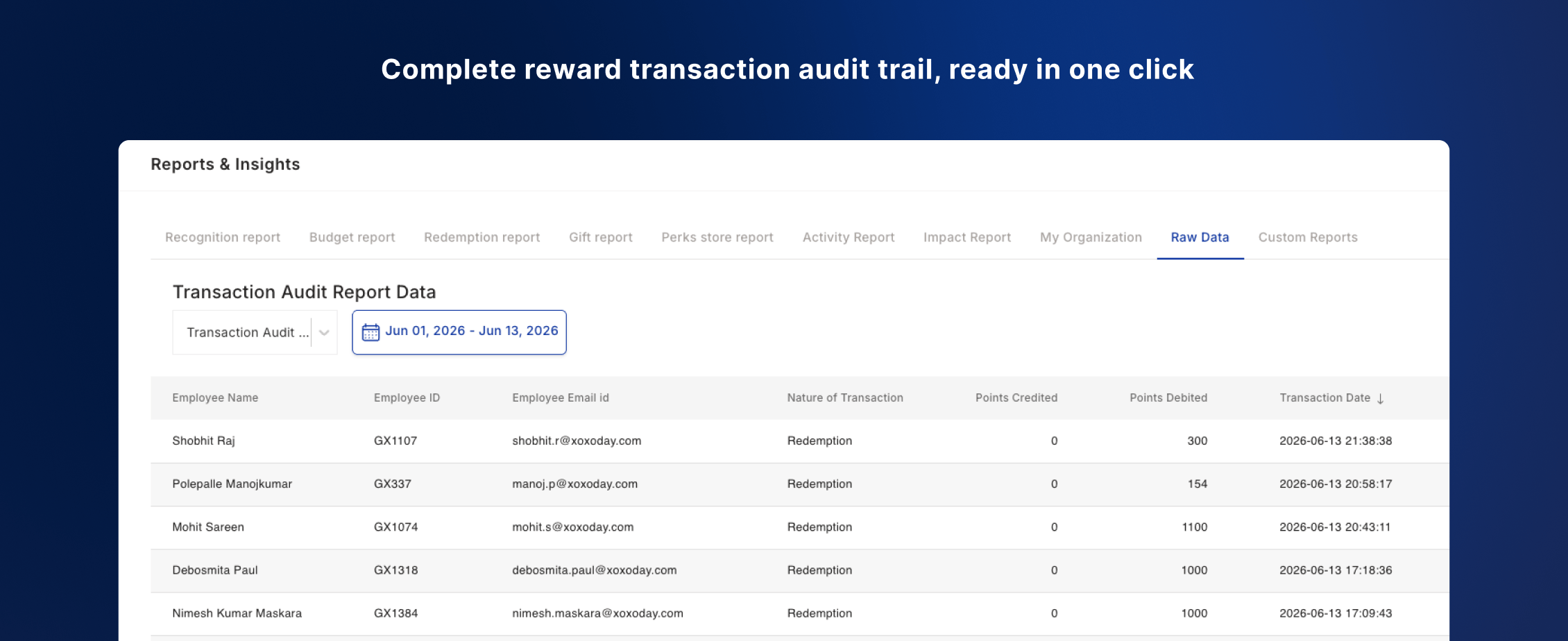 Transaction audit report