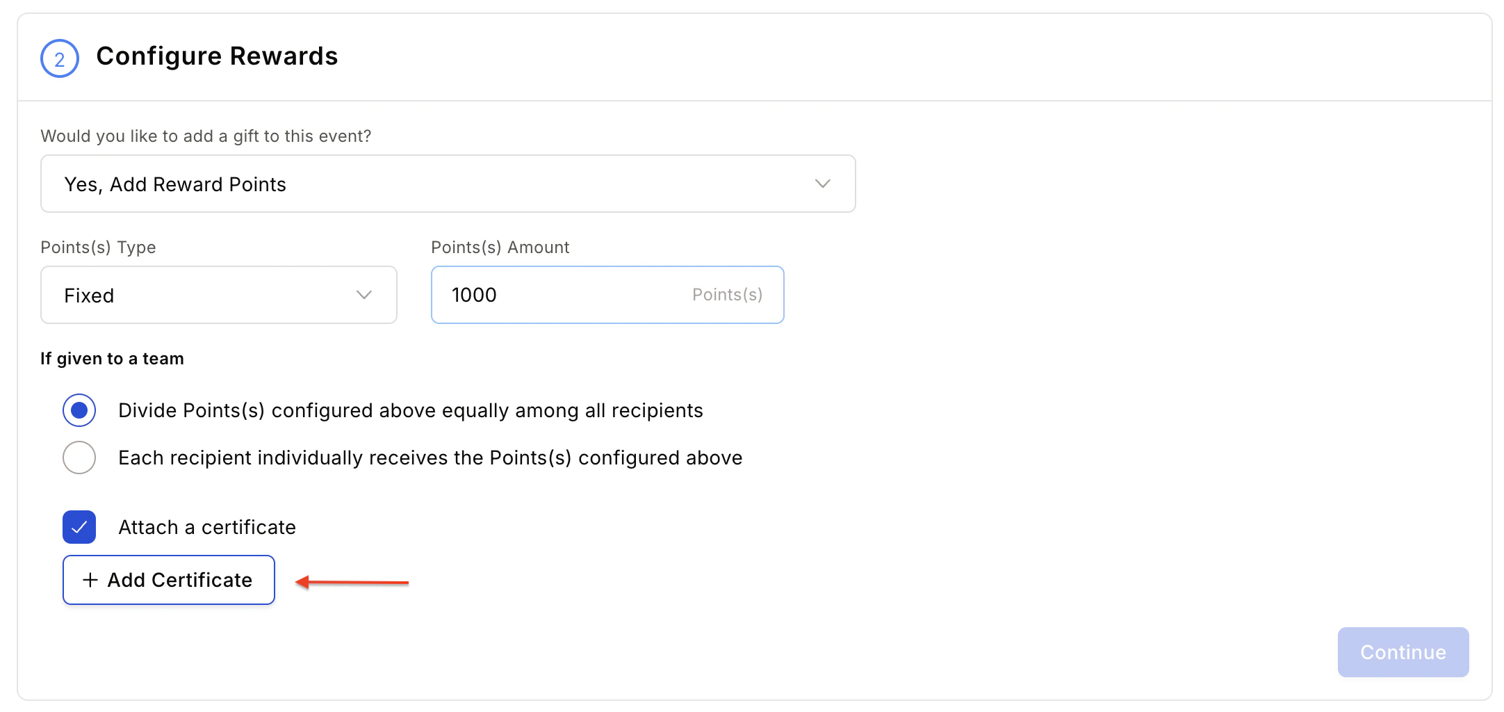 Add Certificates option in the award configuration step