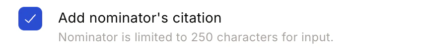 Nominator citation field on the certificate setup screen