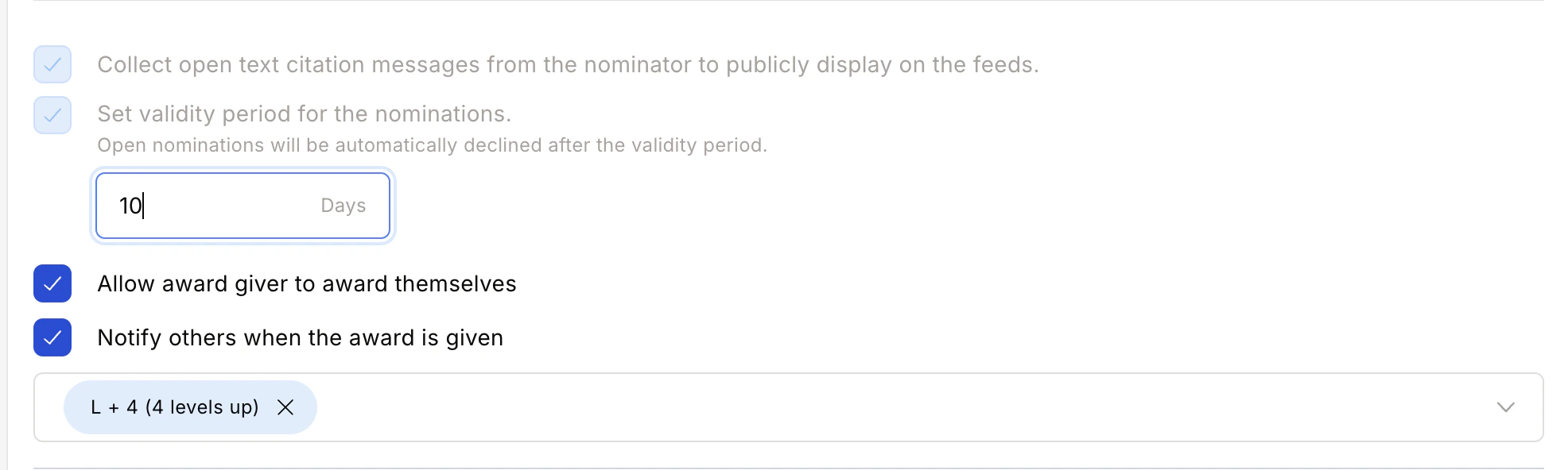 Nomination Validity setting with period configuration