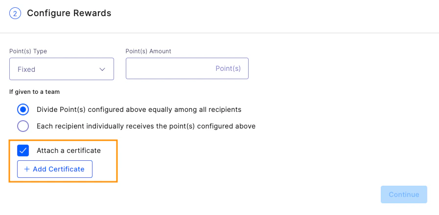 Attach Certificate option in the award reward configuration step