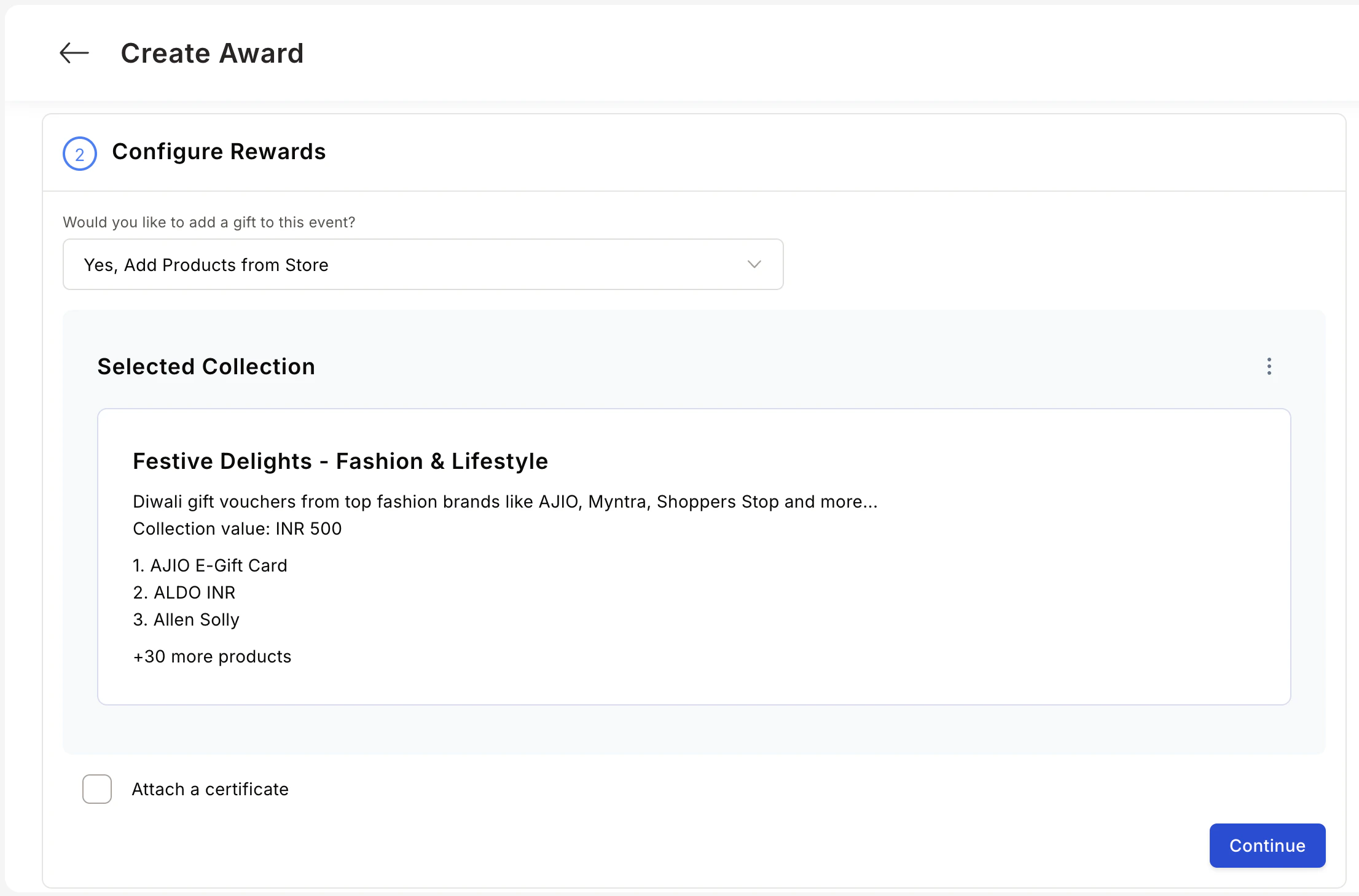 Add Products from the Store screen showing available collections