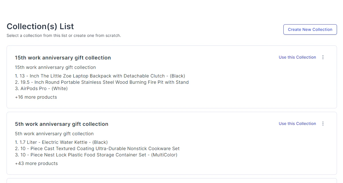 Select collection or create new collection screen