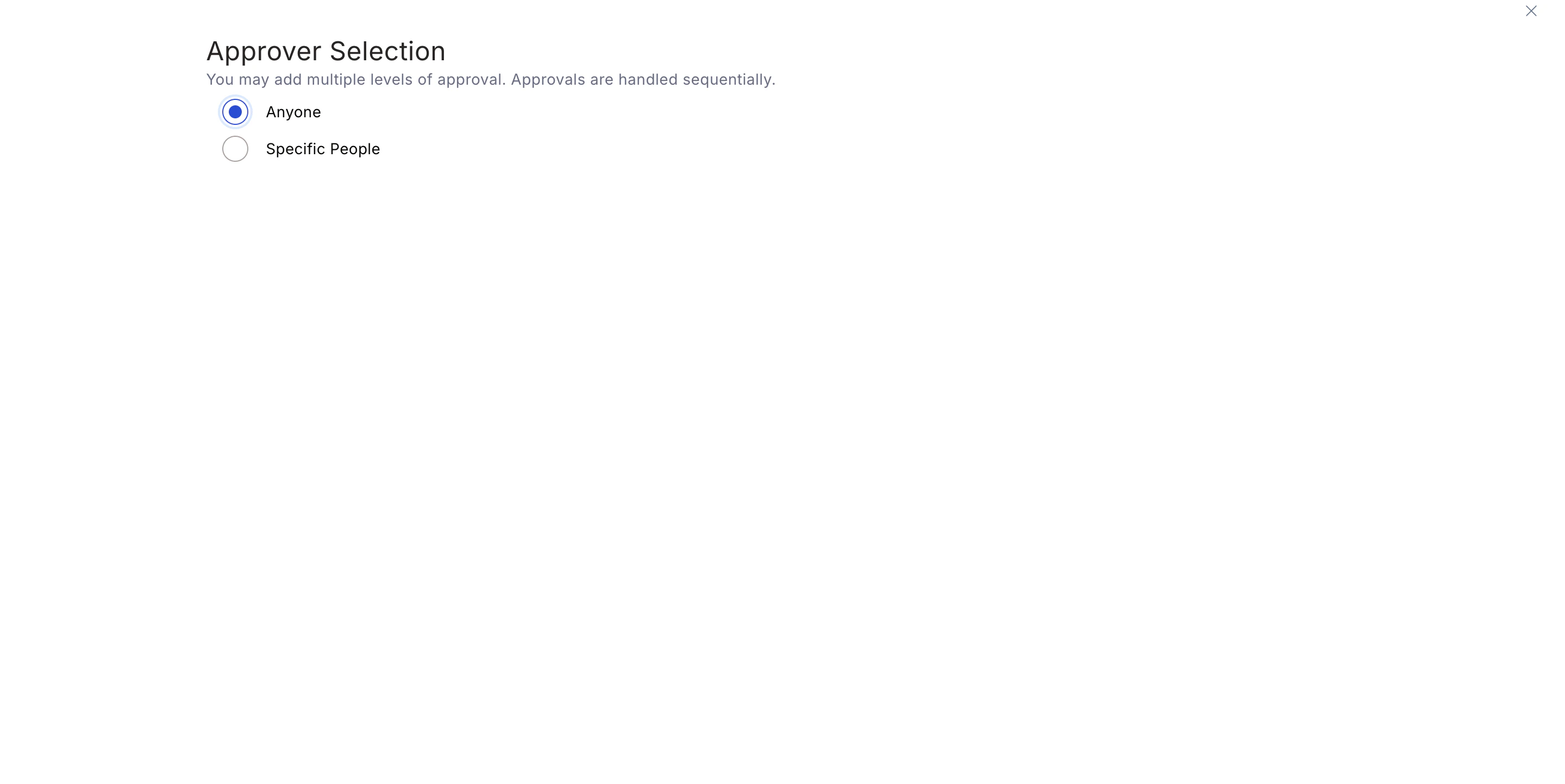 Approver Selection screen with the Anyone option selected