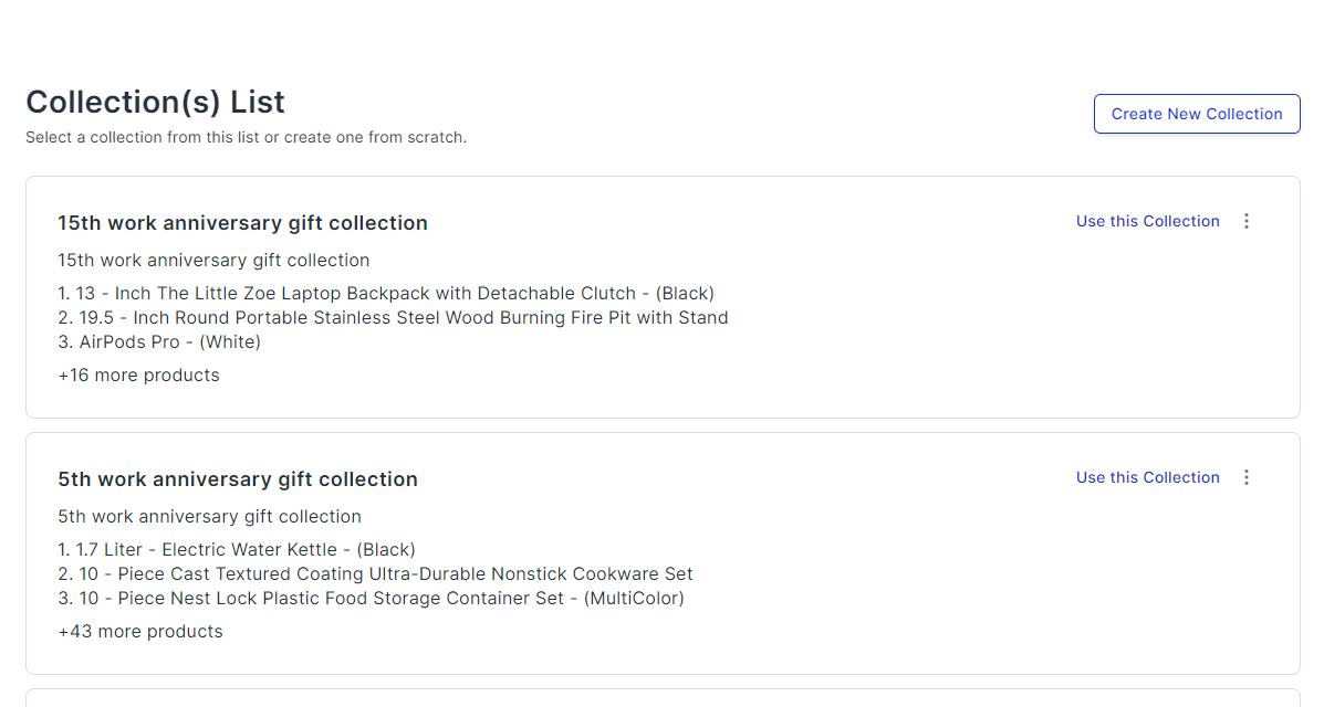Select collection or create new collection screen