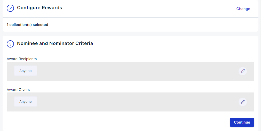 Nominee, nominator, and approver eligibility configuration panel