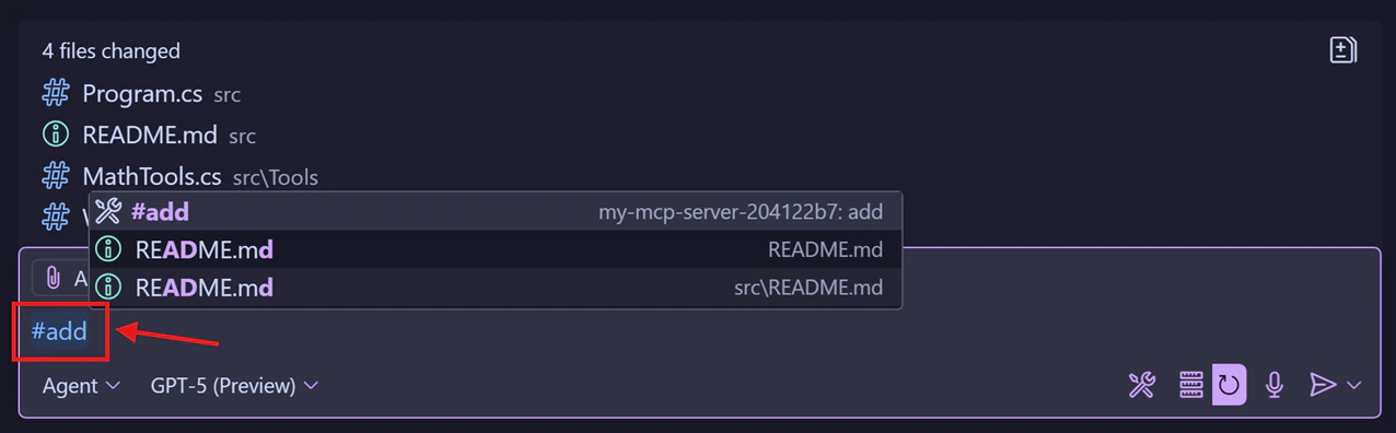 Invoking MCP tools in VS Code.