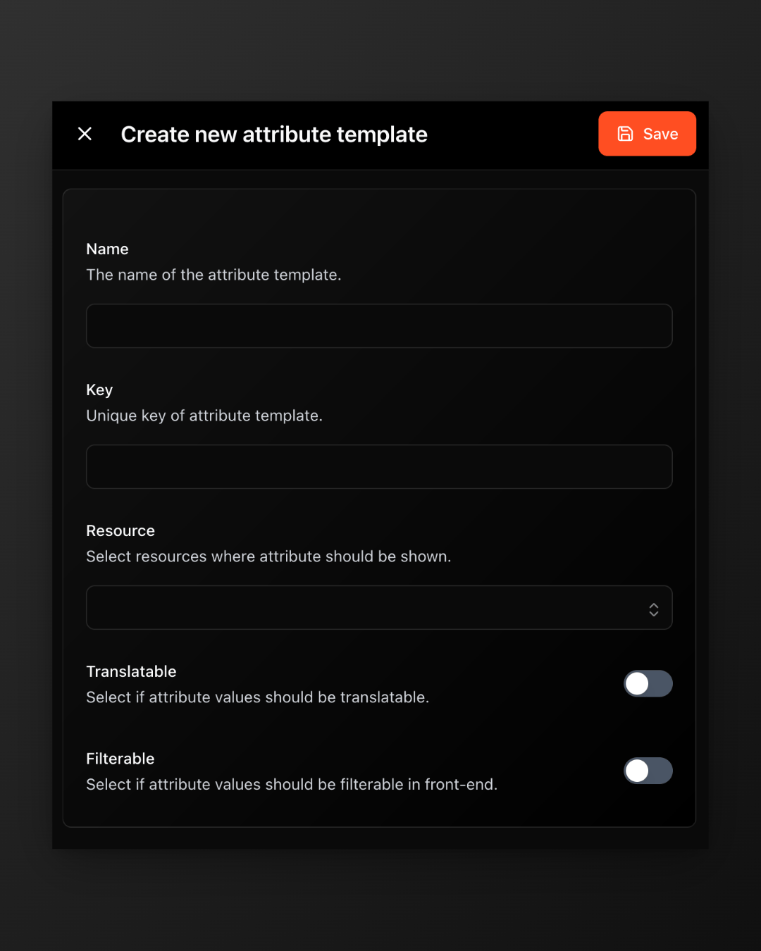 Create attribute template
