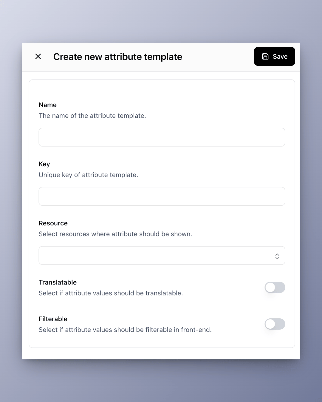 Create attribute template