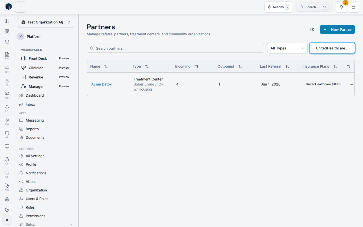 Partners list filtered by insurance
