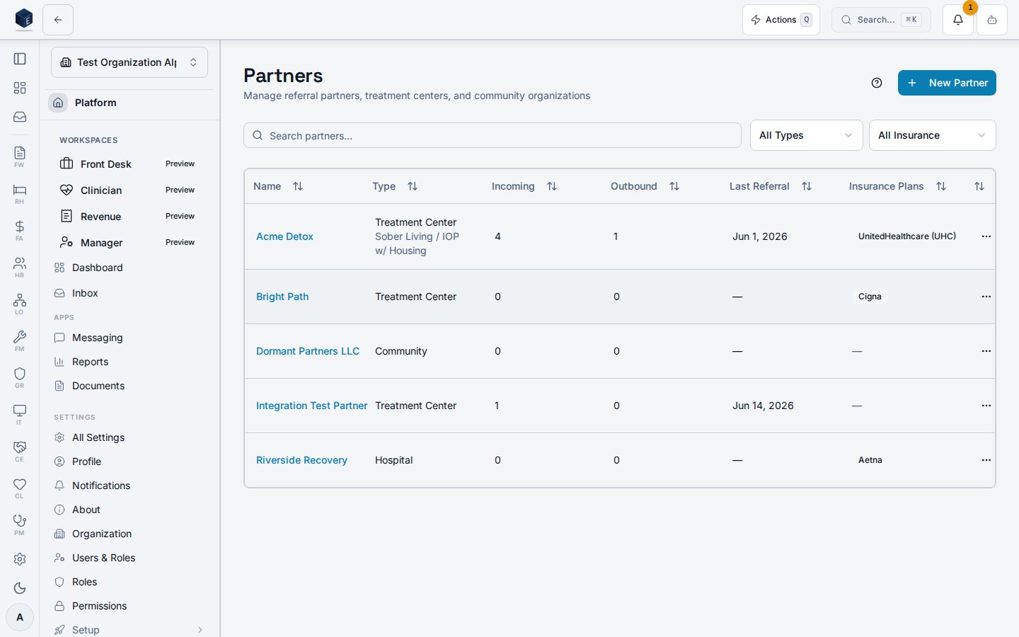 Partners list view