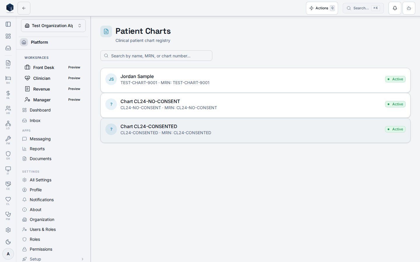Clinical patient chart registry list