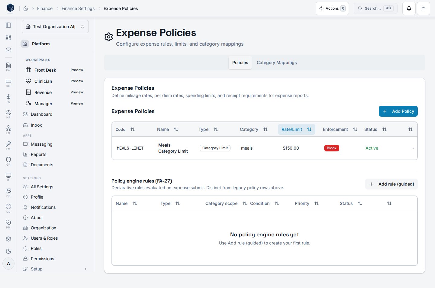 Expense policies admin surface listing policy rules