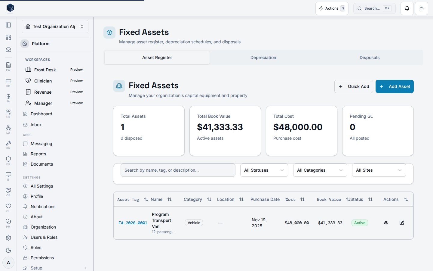 Fixed assets register listing capitalized assets