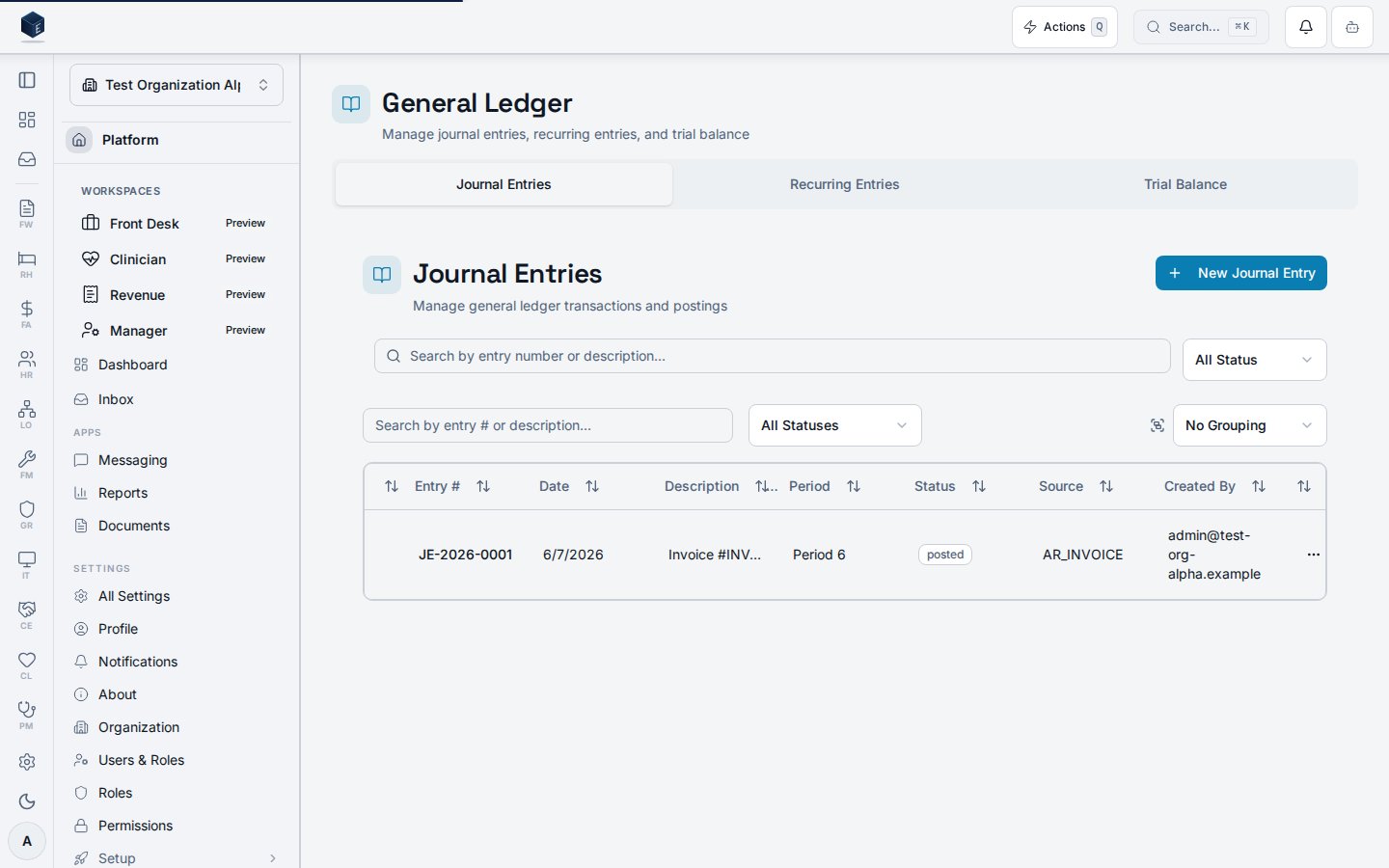 Finance general ledger journal entries list
