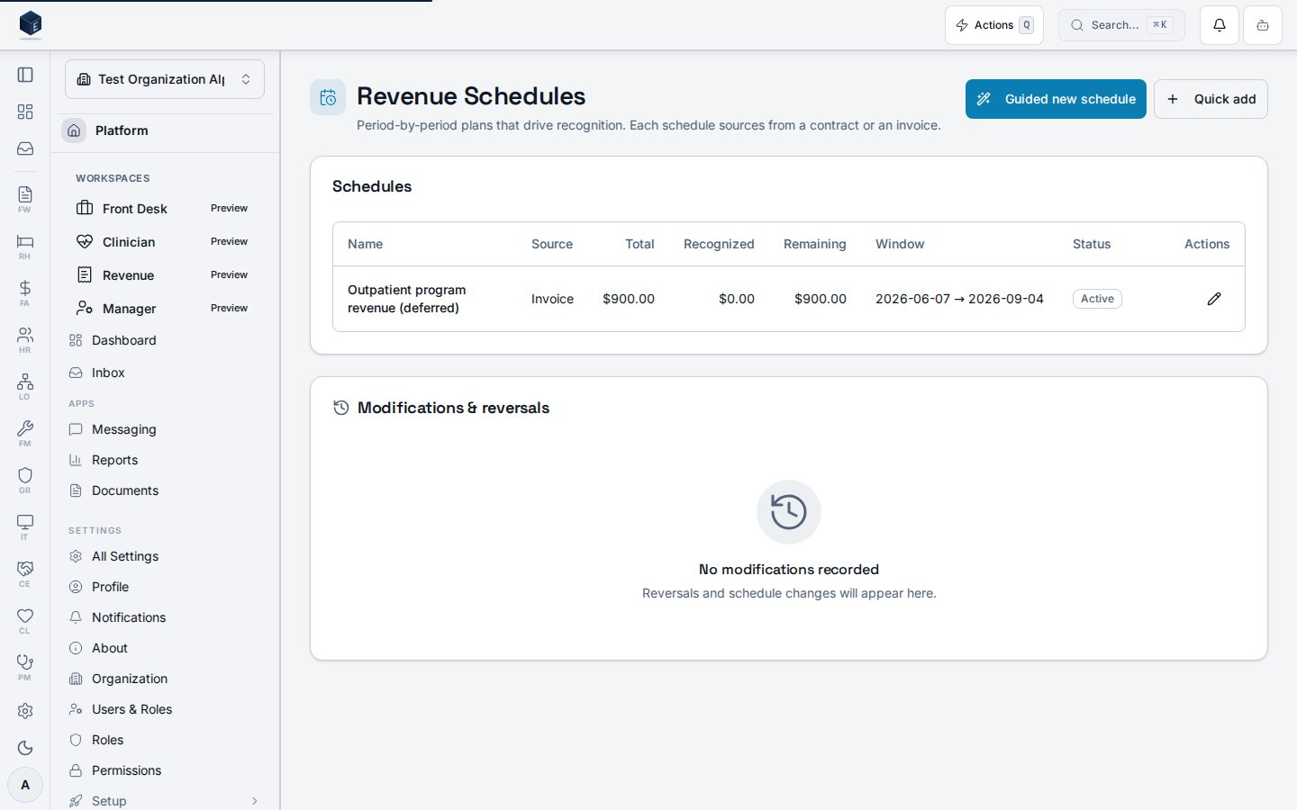 Revenue schedules surface listing active recognition schedules