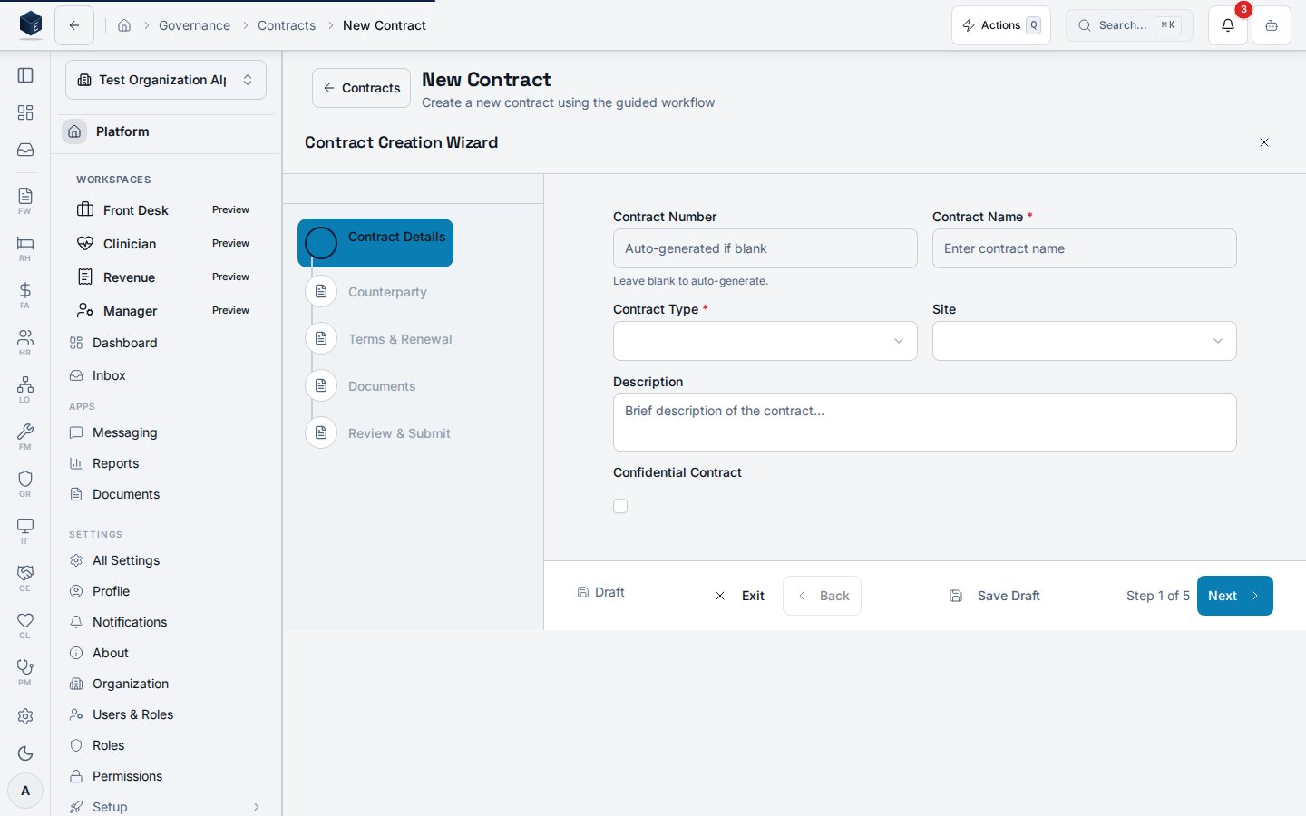 New Contract wizard on the Contract Details step