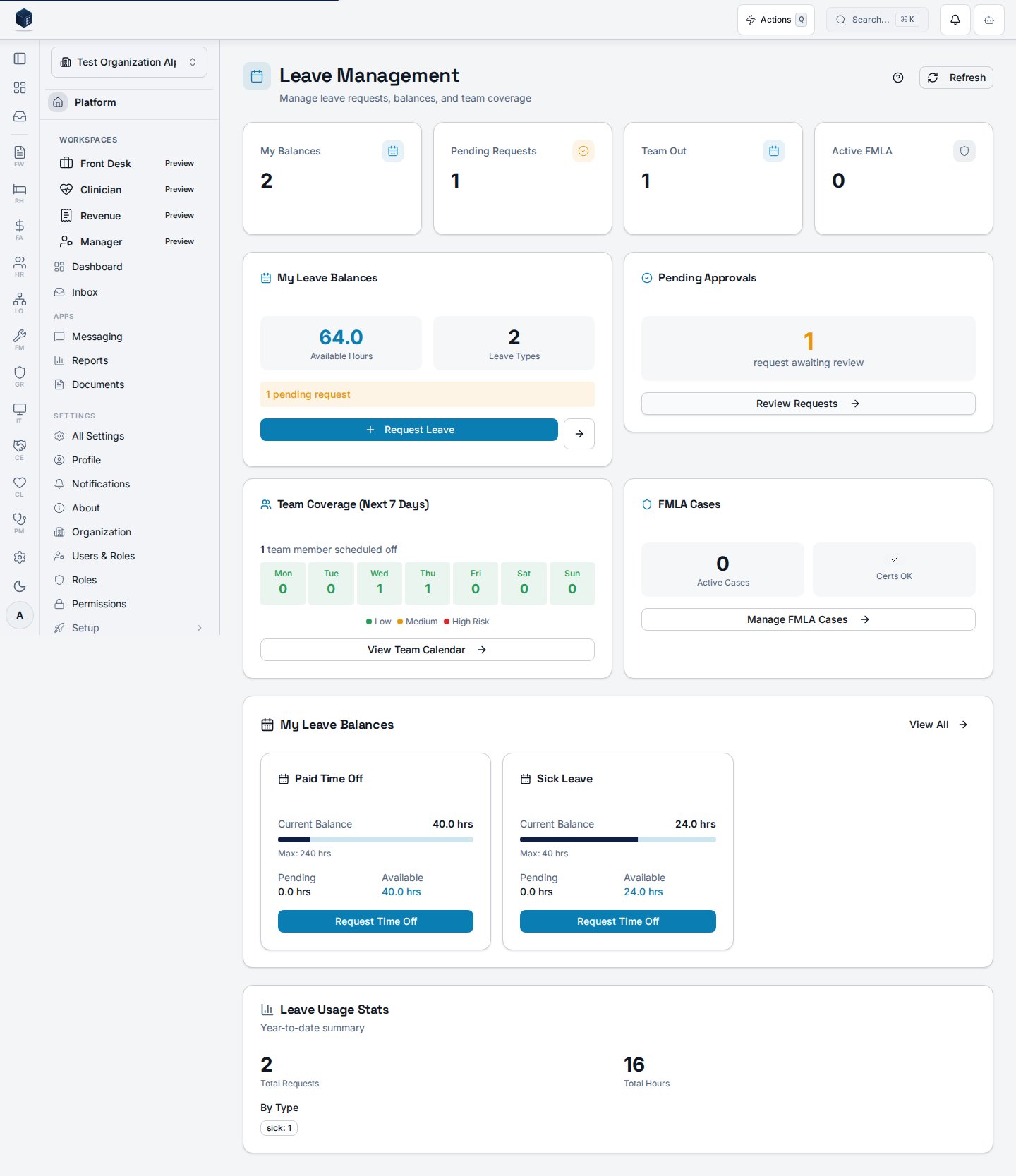 HR leave management dashboard