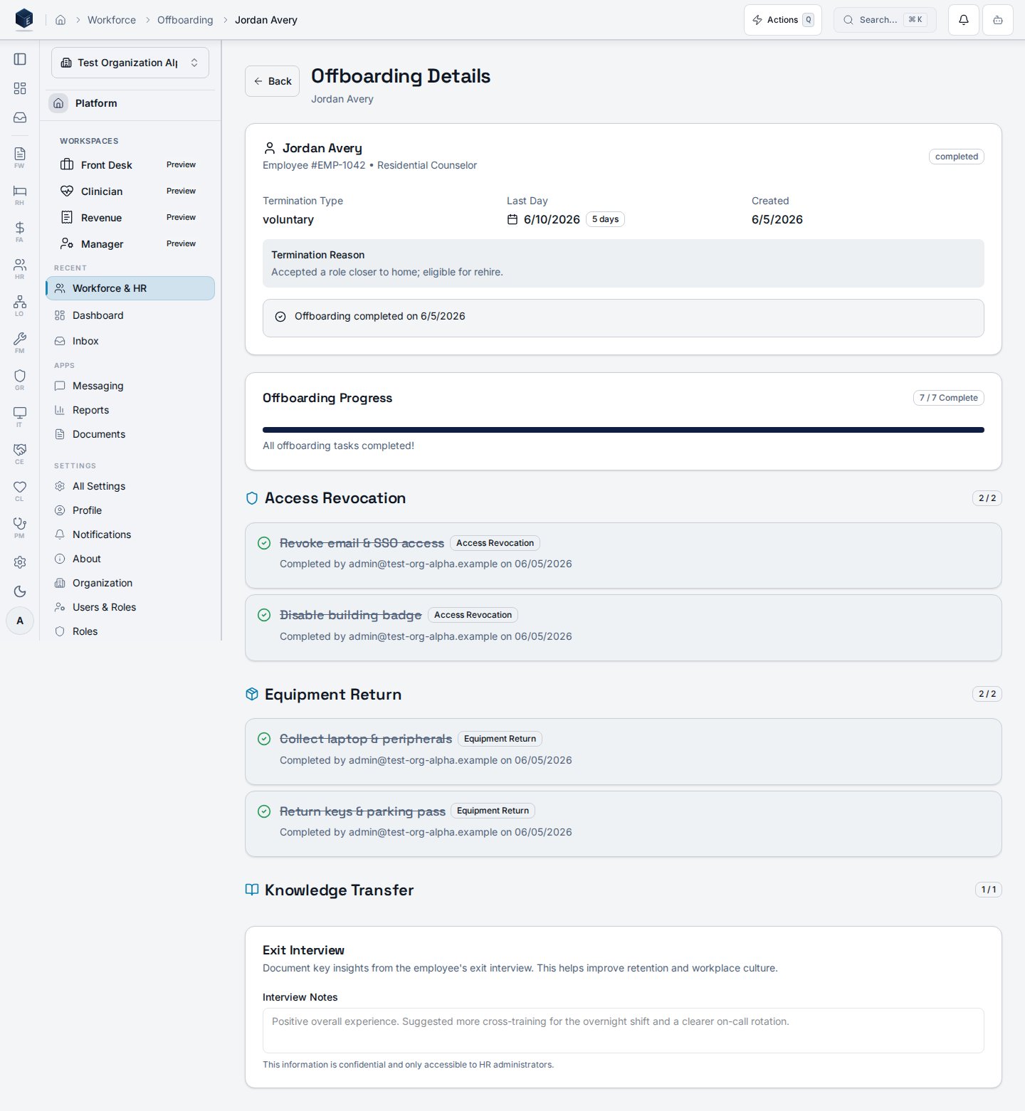 Completed offboarding