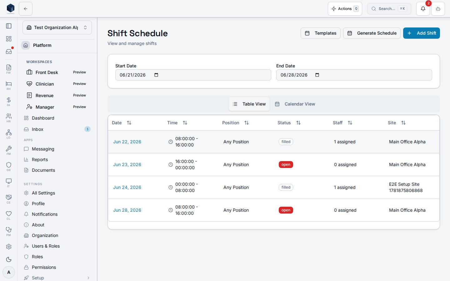 Shift Schedule