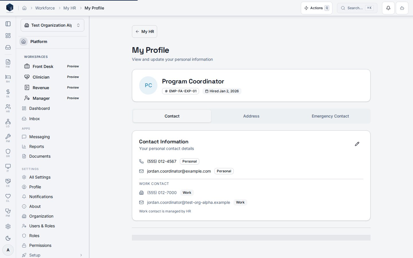 HR employee self-service profile