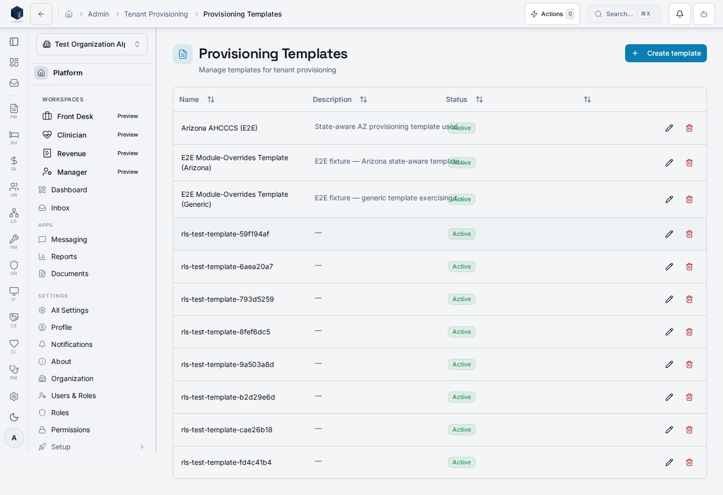 Provisioning Templates catalog
