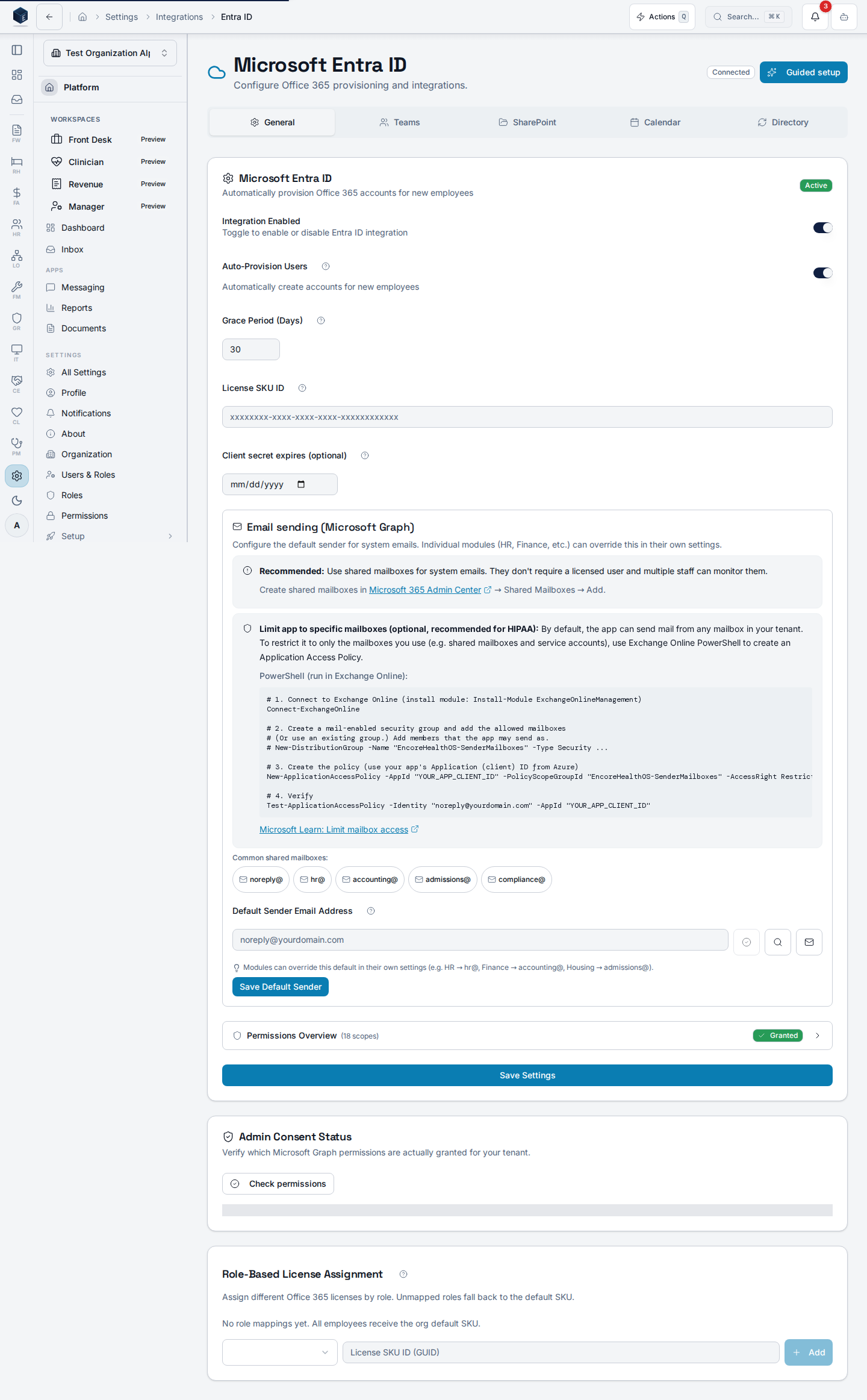 Platform Foundation identity and SSO settings