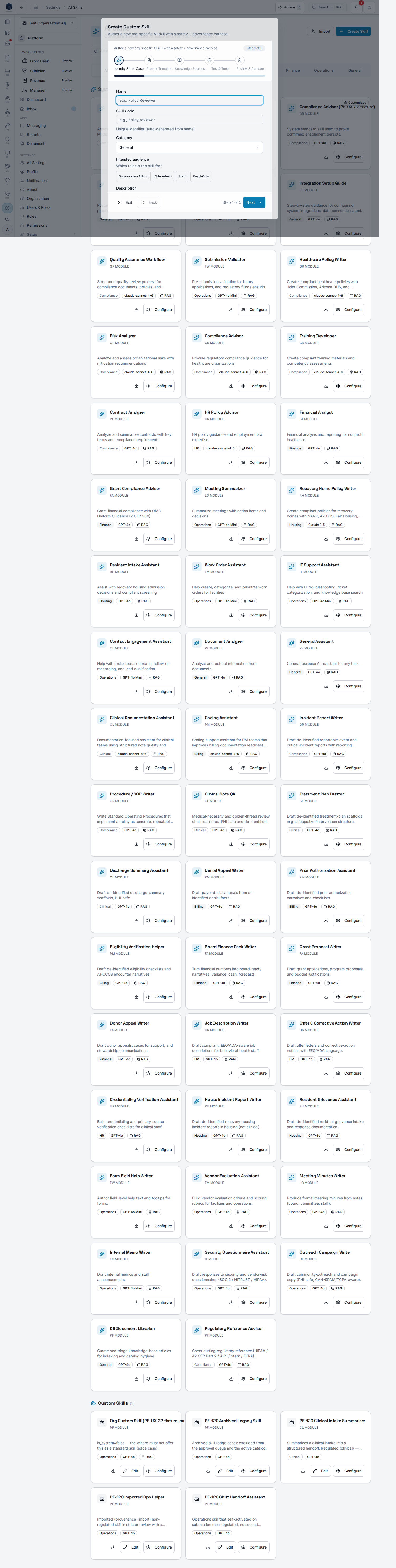 Create Custom Skill wizard, Step 1 Identity and Use Case form