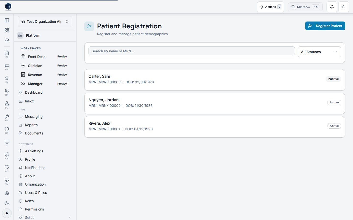 Practice management patient registry