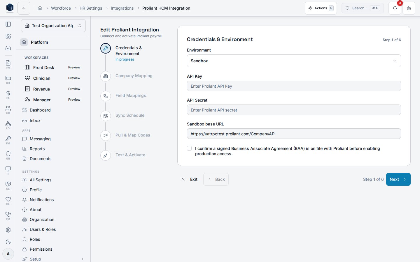 Proliant Edit Integration wizard