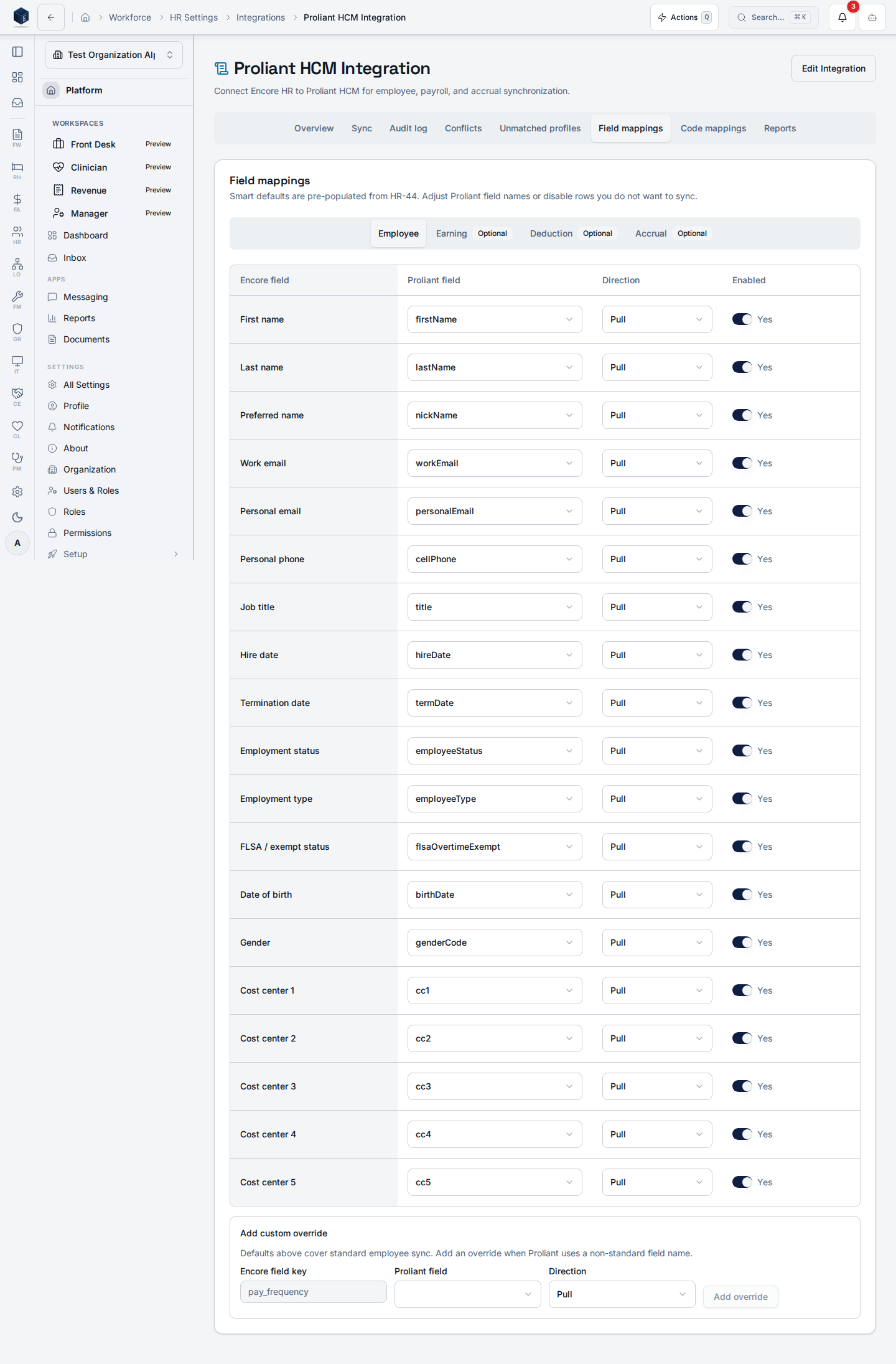 Proliant Field mappings tab