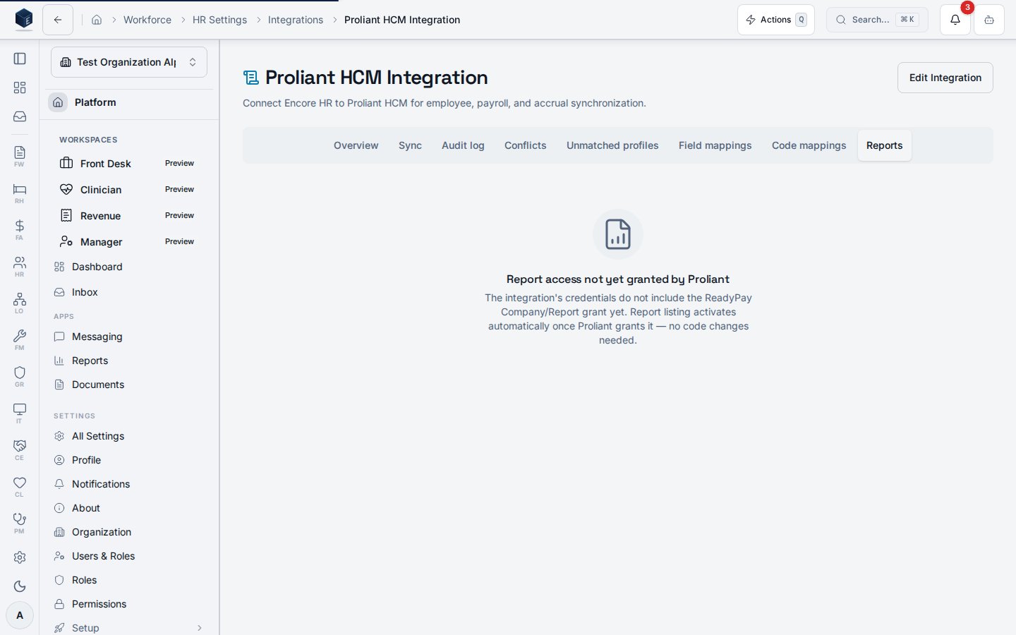 Proliant Reports tab before the vendor grant