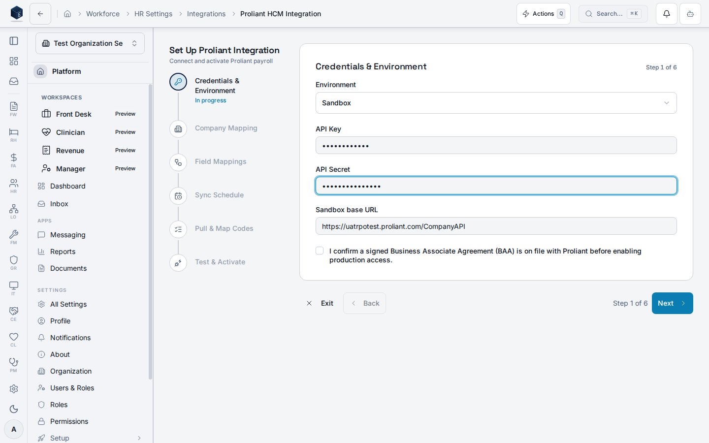 Setup wizard credentials step