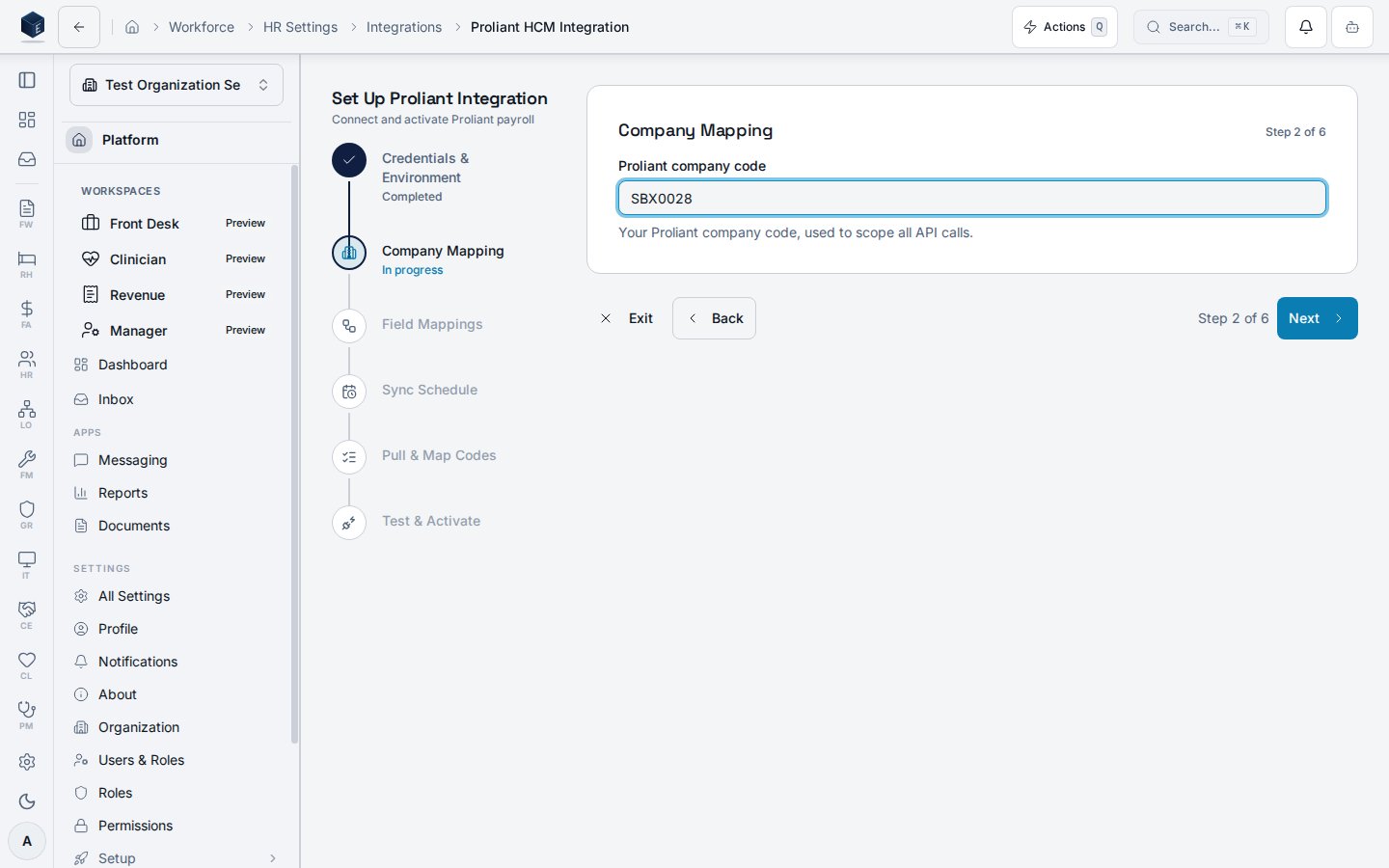 Setup wizard company mapping step
