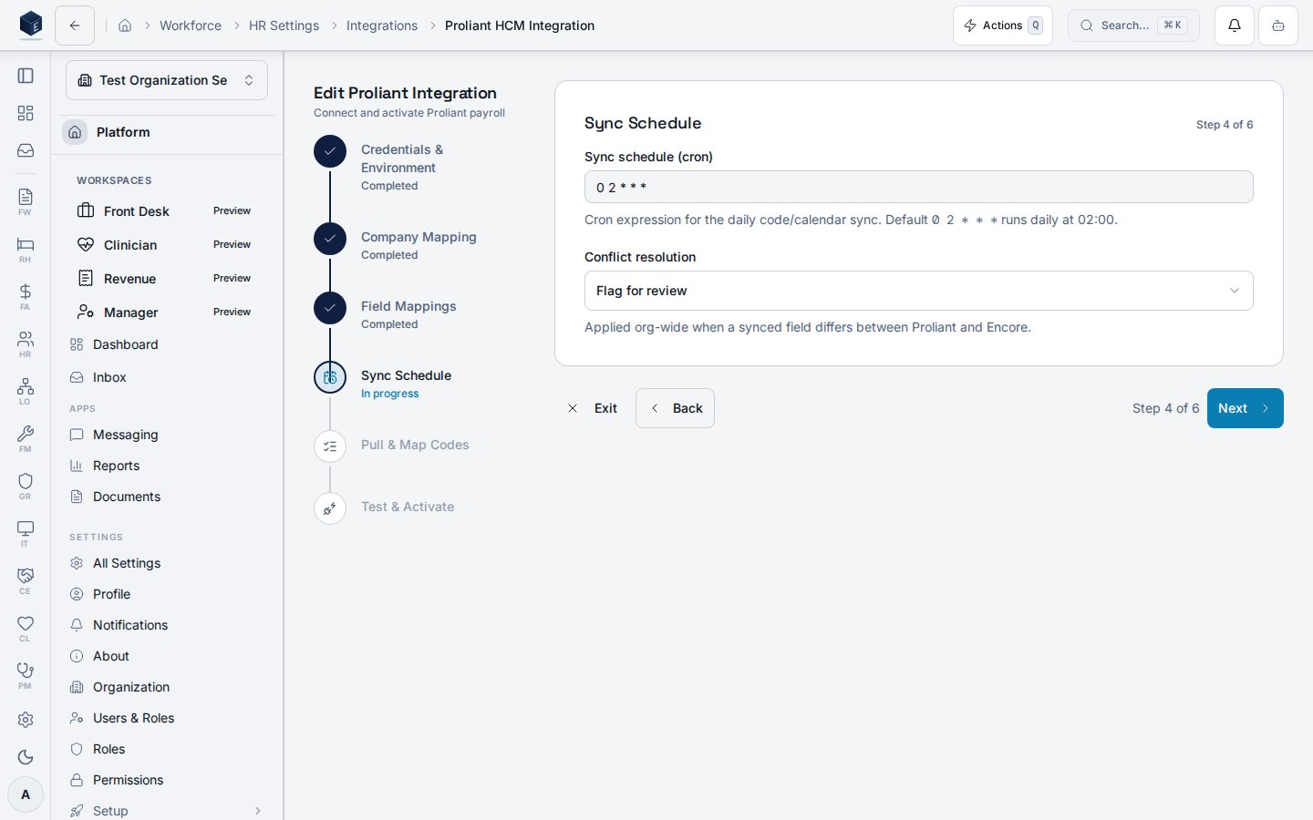 Setup wizard sync schedule step