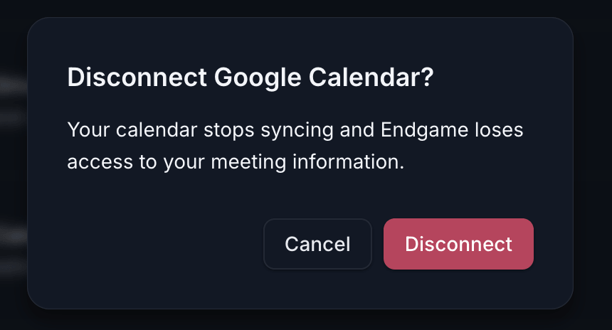 Disconnect Google Calendar confirmation modal