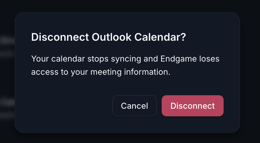Disconnect Outlook Calendar confirmation modal