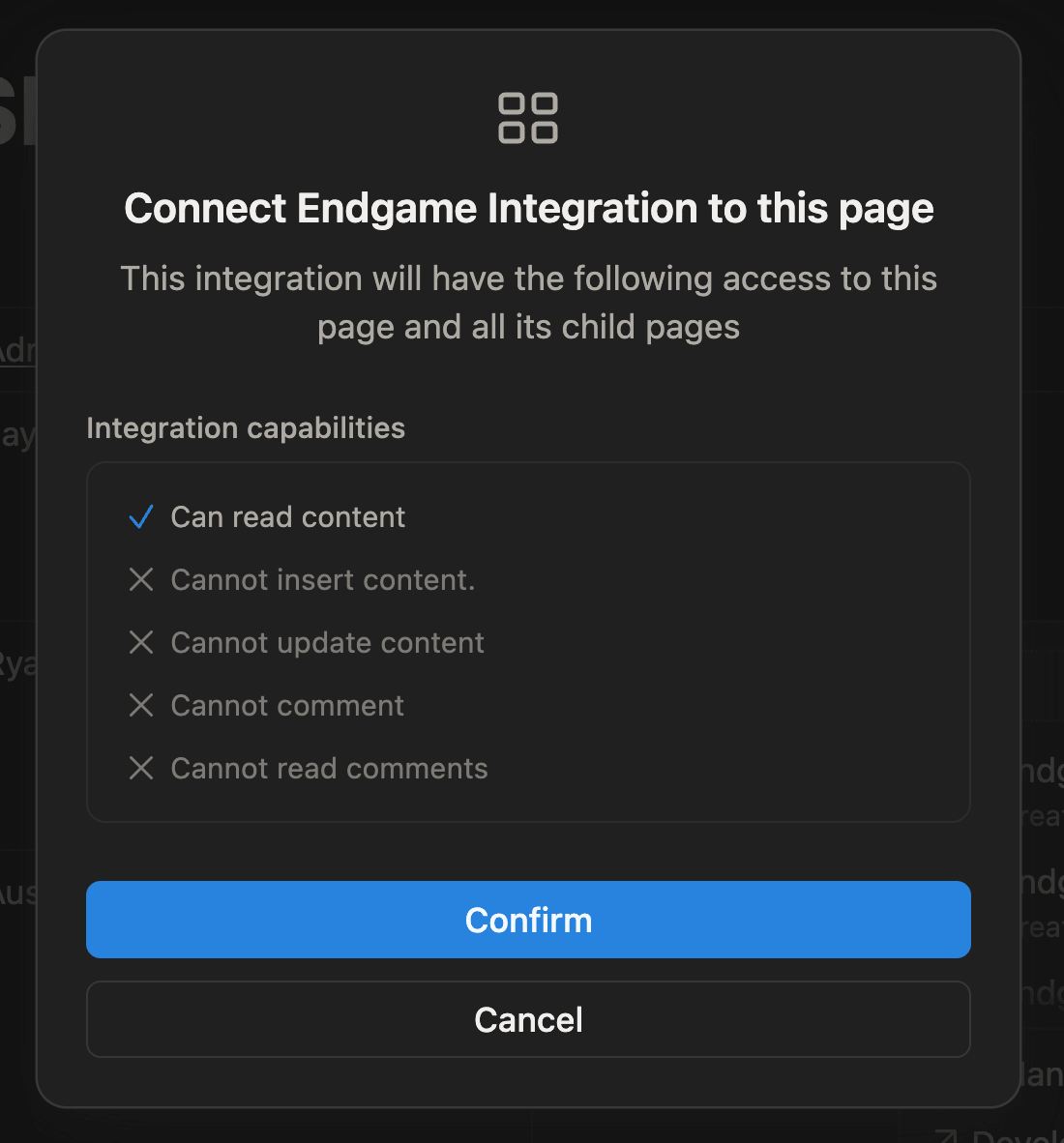 Confirmation connect page