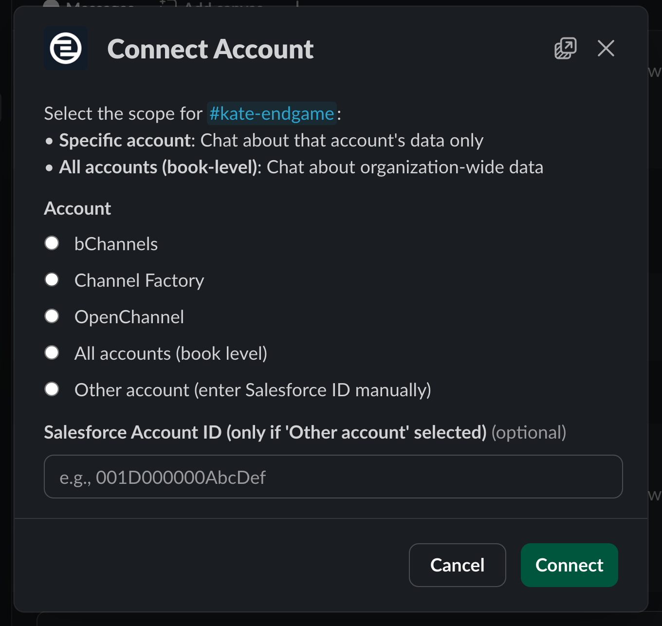 Connect account modal