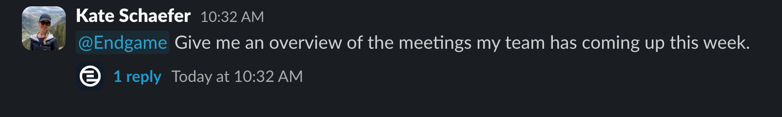 Endgame prompt in slack
