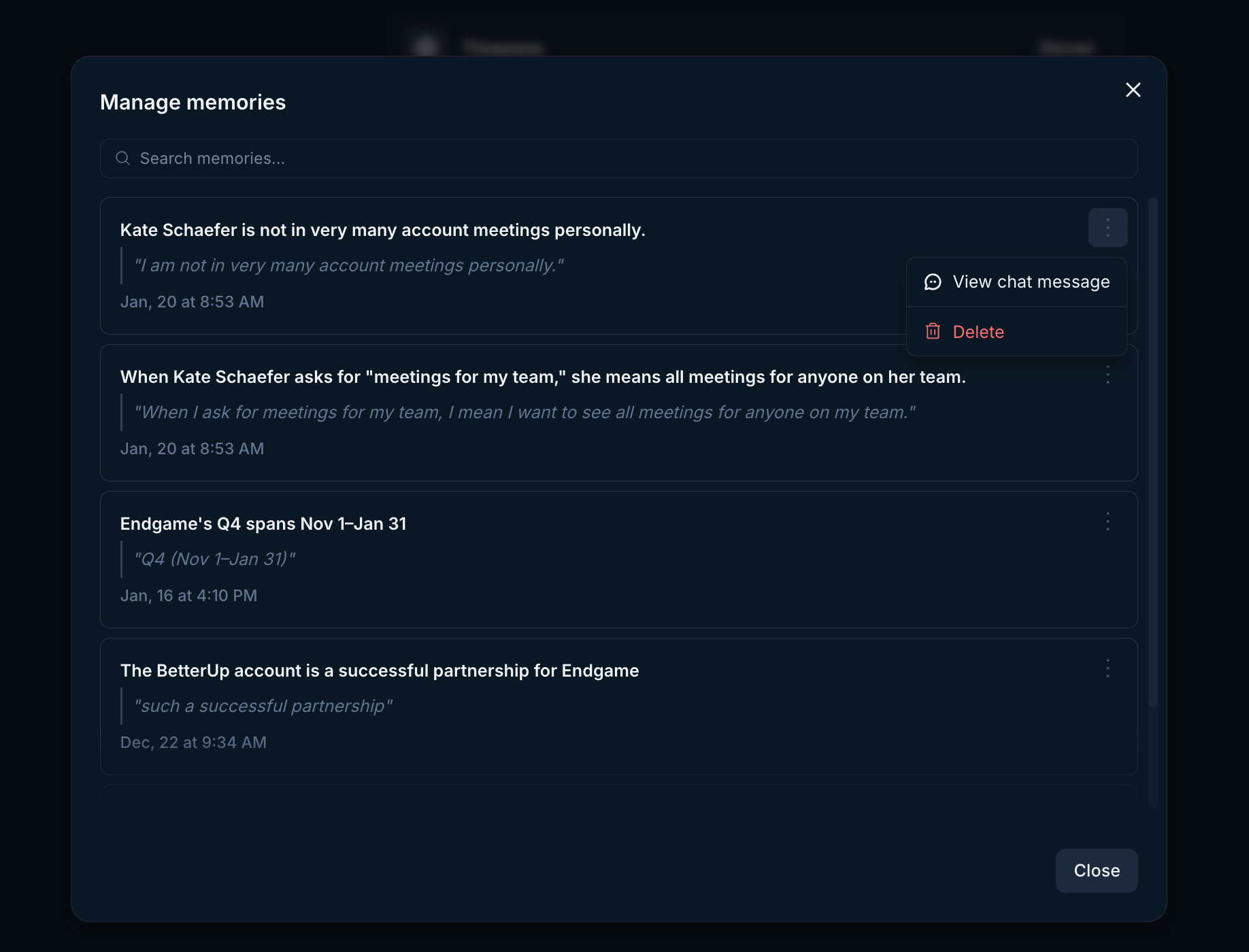 User memory management